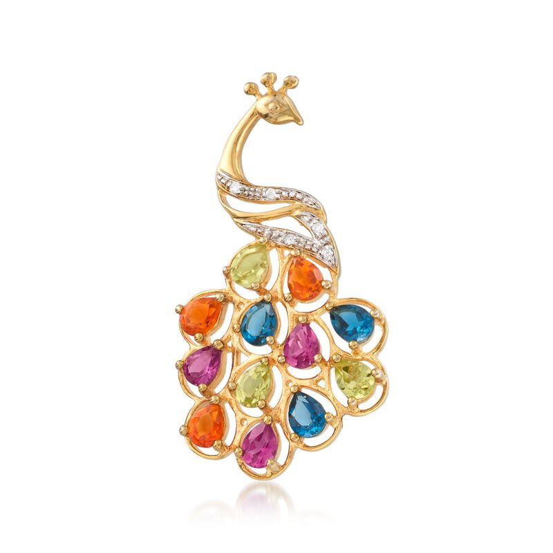 2.20 ct. t.w. Multi-Stone Peacock Pin in 18kt Gold Over Sterling  image number 0