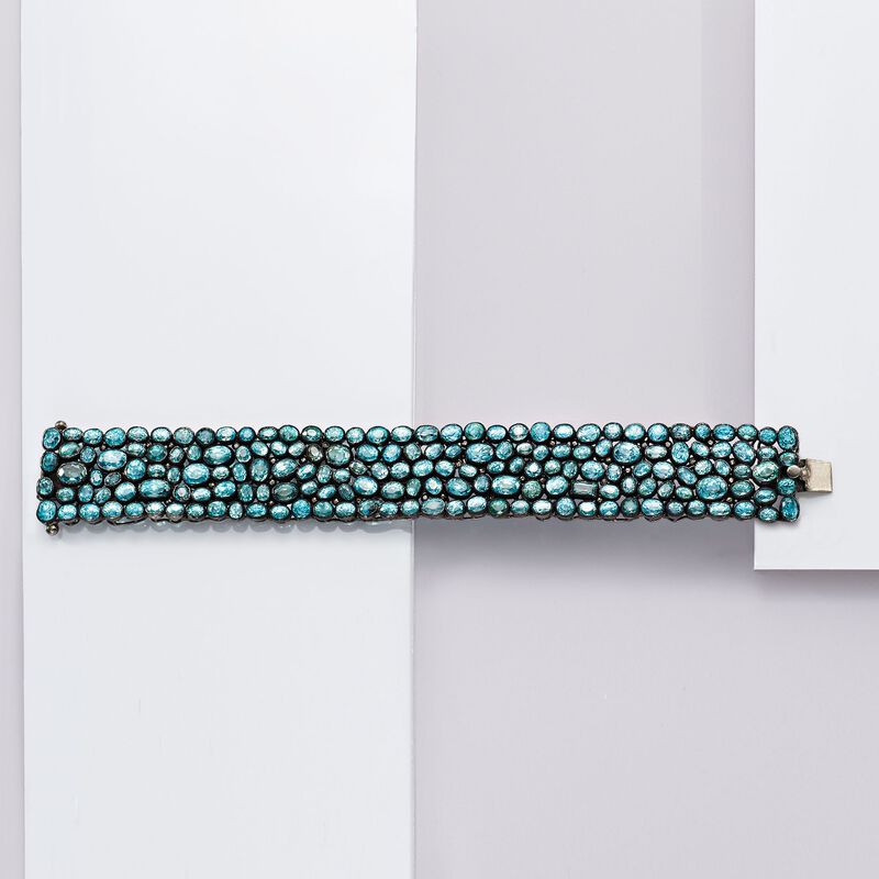 100.00 ct. t.w. Blue Zircon and 1.10 ct. t.w. Brown Diamond Bracelet in Sterling Silver image number 2