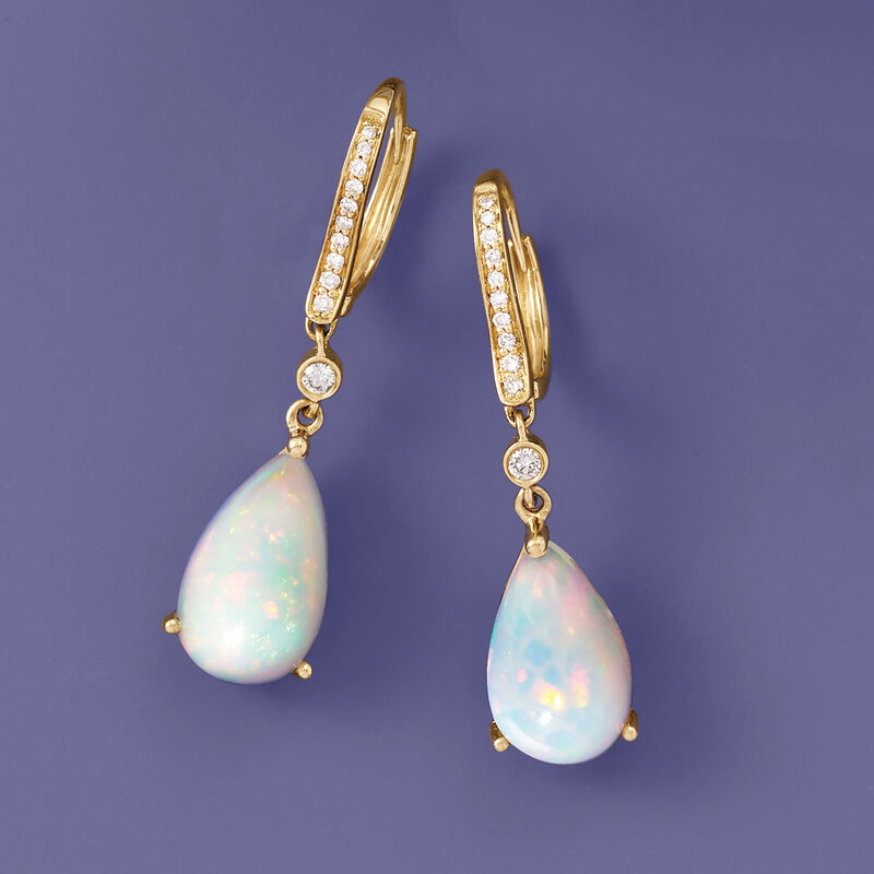 Ethiopian Opal and .18 ct. t.w. Diamond Drop Earrings in 14kt Yellow Gold image number 3