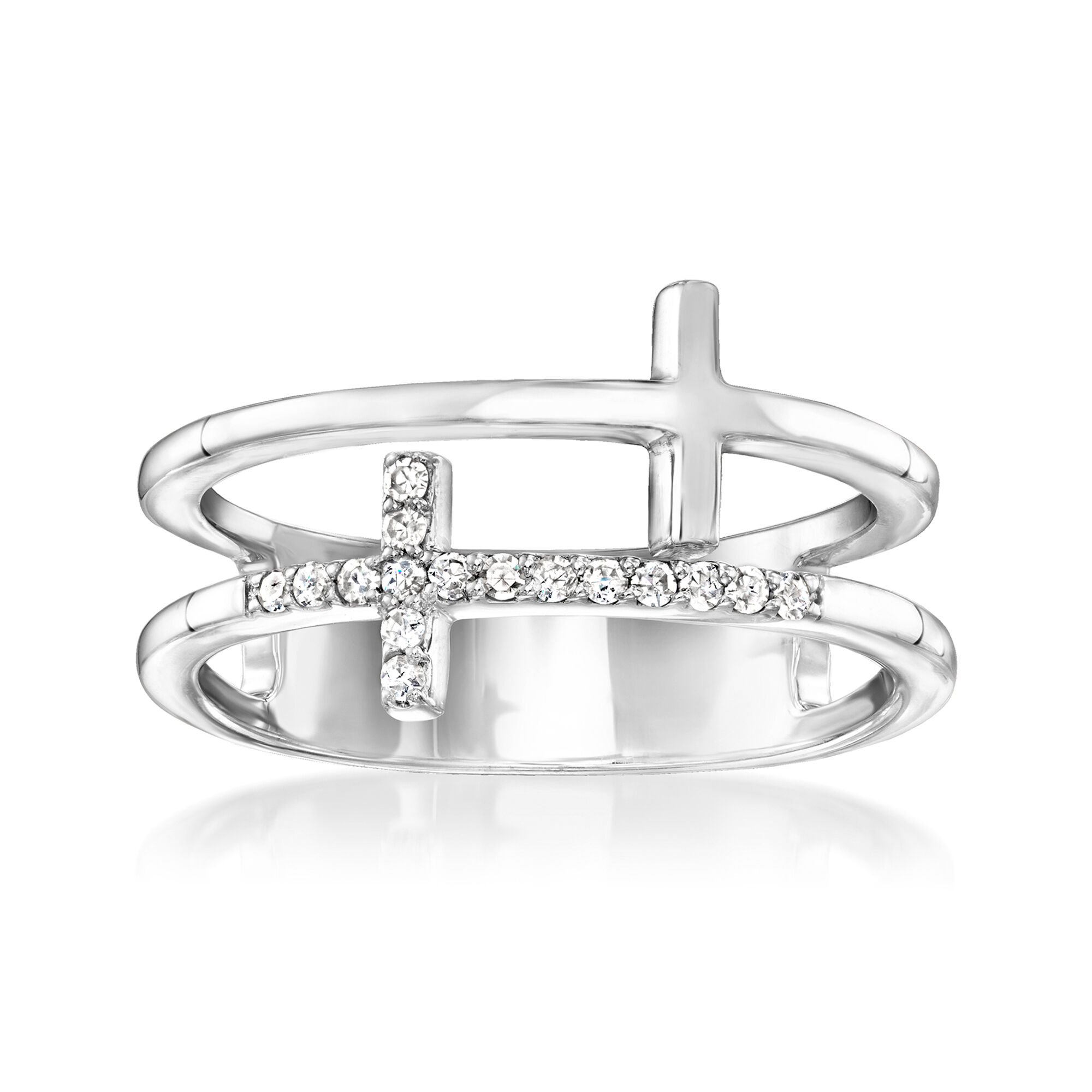 10 ct. t.w. Diamond Two-Row Cross Ring in Sterling Silver. Size 7