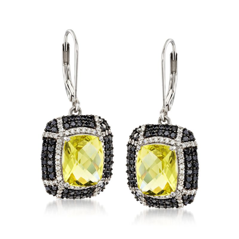 7.00 ct. t.w. Lemon Quartz and 1.40 ct. t.w. Black Spinel Earrings in Sterling Silver image number 0