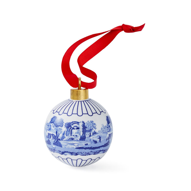 Spode &quot;Blue Italian&quot; Porcelain Full-Scene Christmas Ornament image number 1