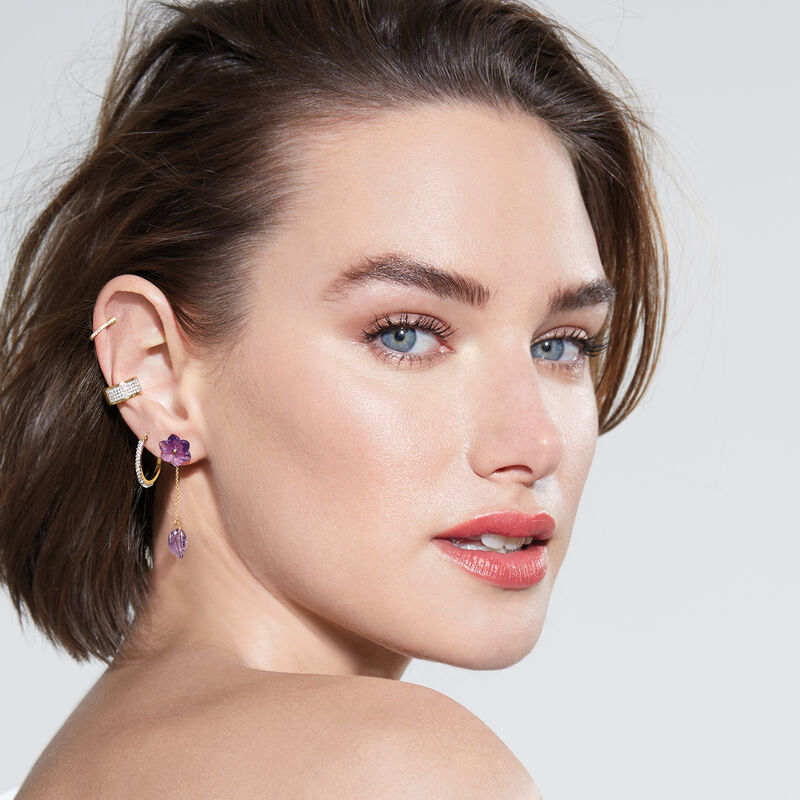 8.40 ct. t.w. Amethyst Flower and Leaf Drop Earrings in 14kt Yellow Gold image number 2
