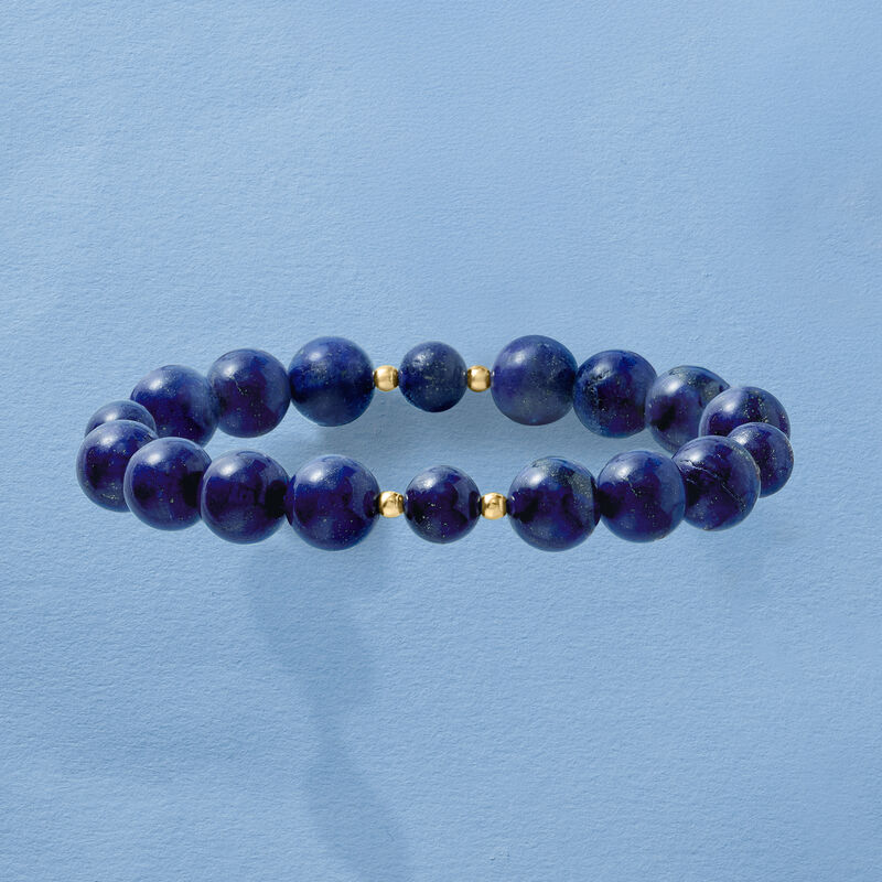 8-10mm Lapis Bead Stretch Bracelet with 14kt Yellow Gold image number 3