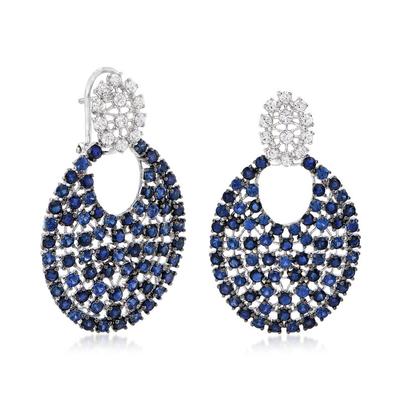7.50 ct. t.w. Sapphire and .96 ct. t.w. Diamond Drop Earrings in 18kt White Gold image number 1
