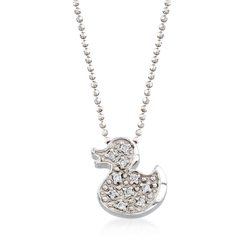 C. 2000 Vintage Alex Woo &quot;Baby Girl Ducky&quot; .10 ct. t.w. Diamond Necklace in 14kt White Gold. 16&quot; image number 1