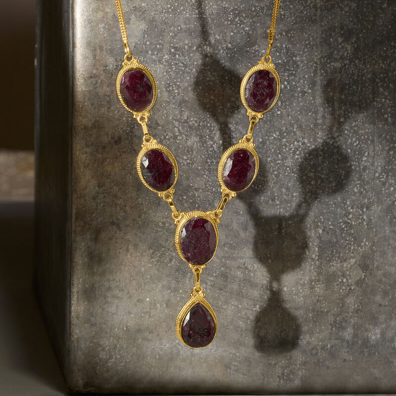 49.50 ct. t.w. Ruby Y-Necklace in 18kt Gold Over Sterling. 18&quot; image number 2