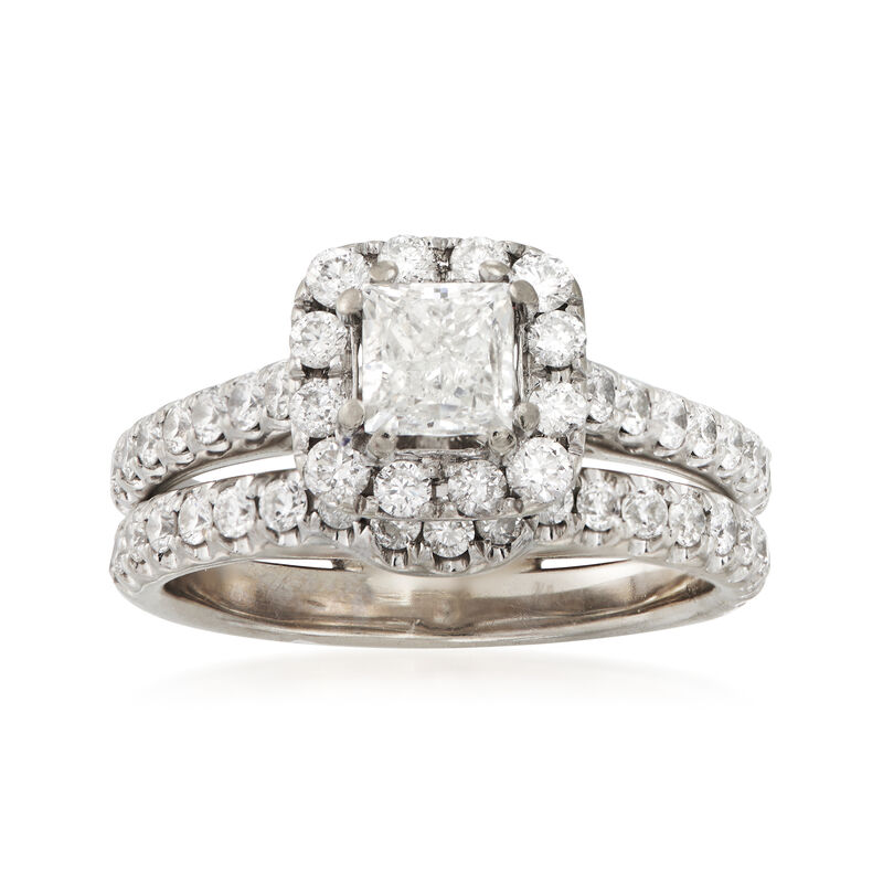 C. 2000 Vintage 1.65 ct. t.w. Diamond Bridal Set: Engagement and Wedding Rings in 14kt White Gold. Size 7 image number 0