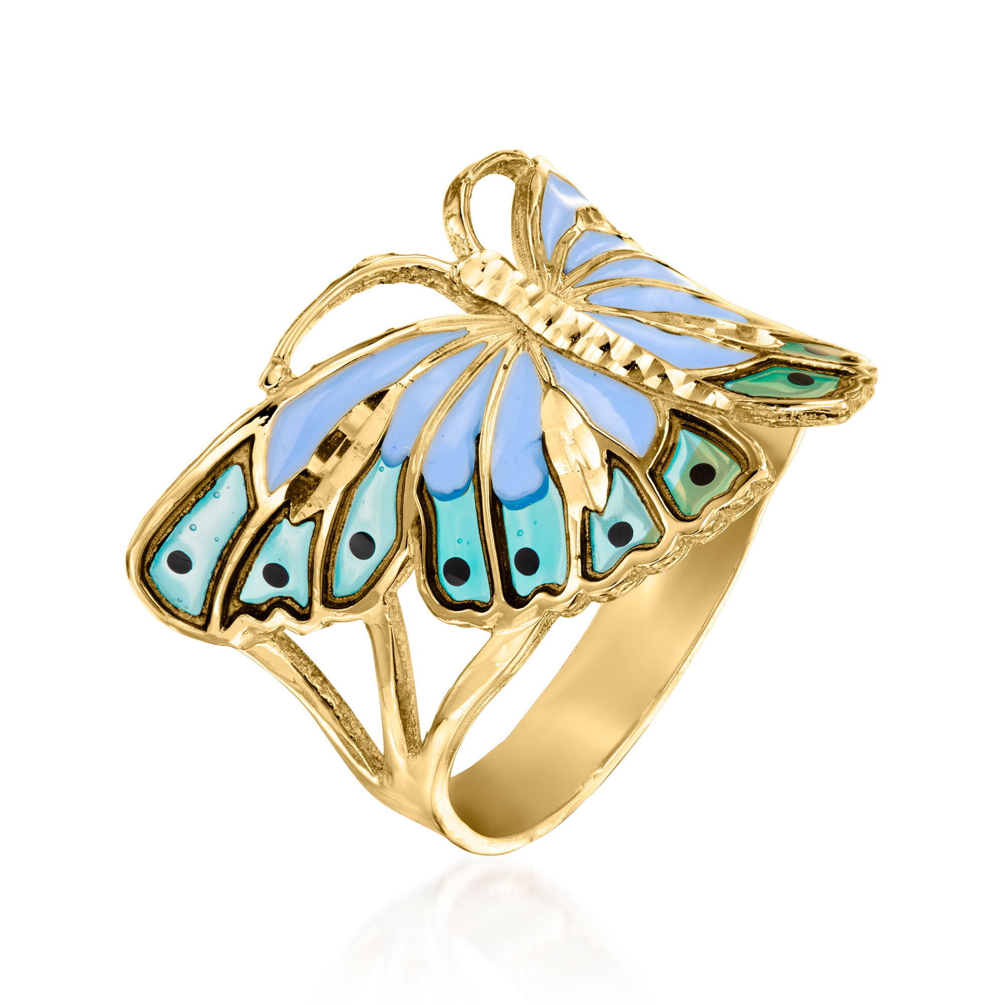 Italian Tonal Blue and Black Enamel Butterfly Ring in 14kt Italian Tonal Blue and Black Enamel Butterfly Ring in 14kt