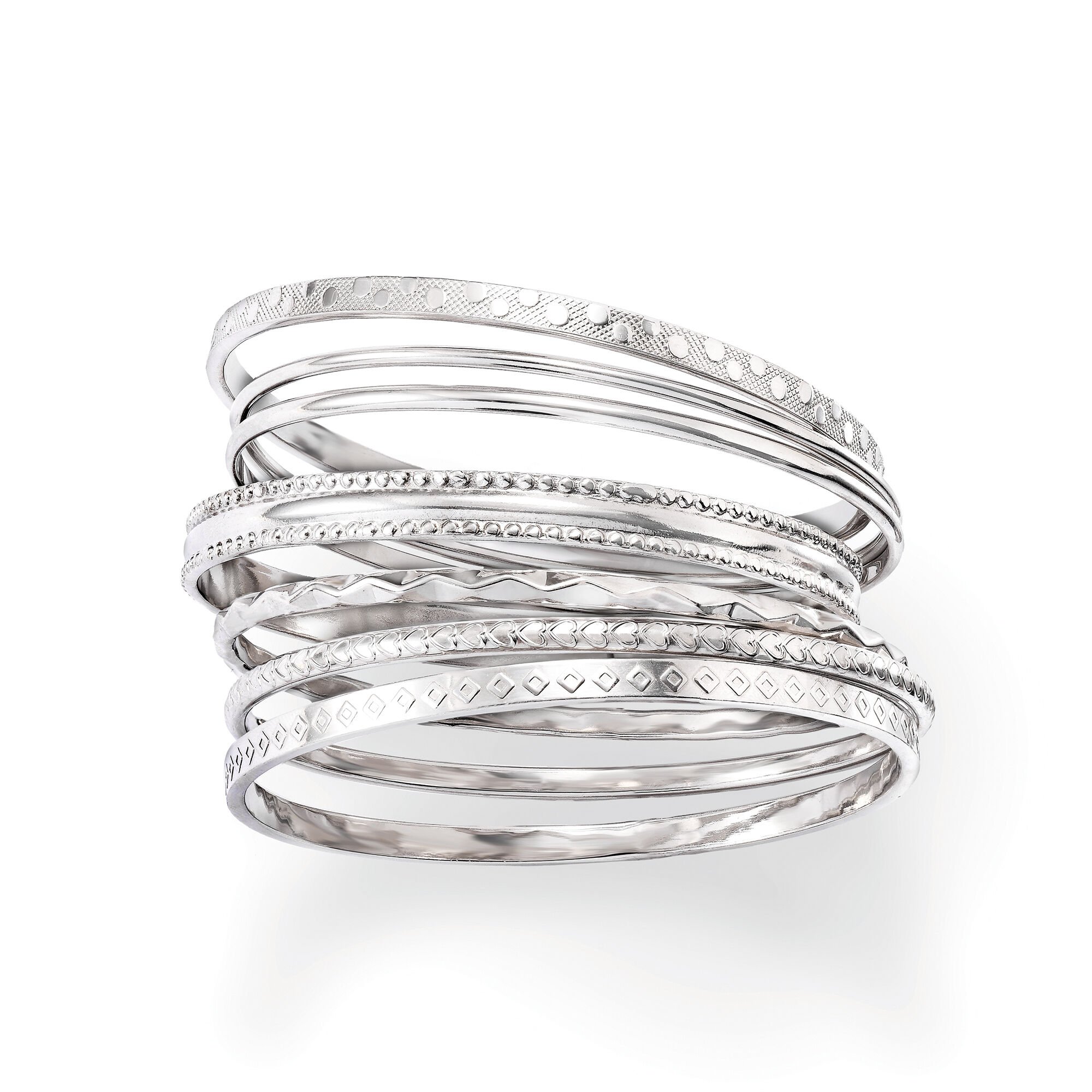Italian Sterling Silver Jewelry Set Seven Assorted Textured Bangle Bracelets