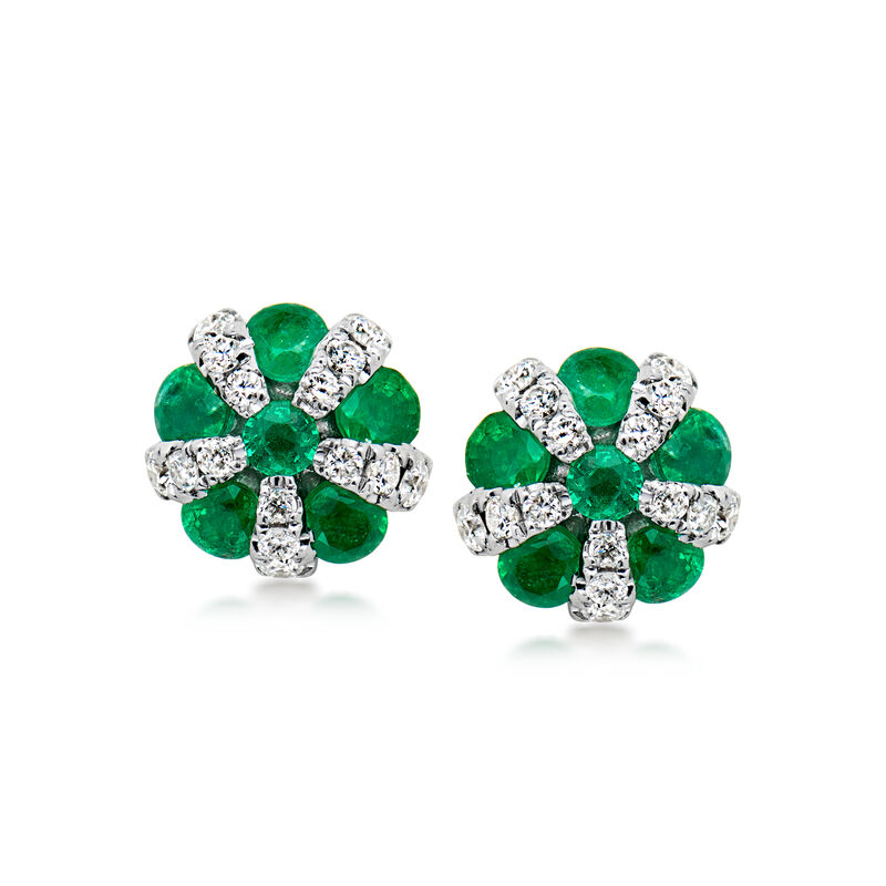 C. 1990 Vintage .80 ct. t.w. Emerald and .36 ct. t.w. Diamond Earrings in 14kt White Gold  image number 0