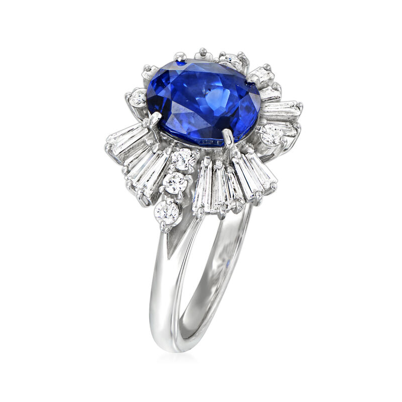 C. 1990 Vintage 3.12 Carat Sapphire Ring with .97 ct. t.w. Diamonds in Platinum image number 2