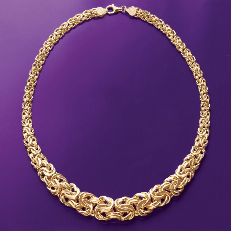 Italian 18kt Yellow Gold Graduated Byzantine Necklace image number 3
