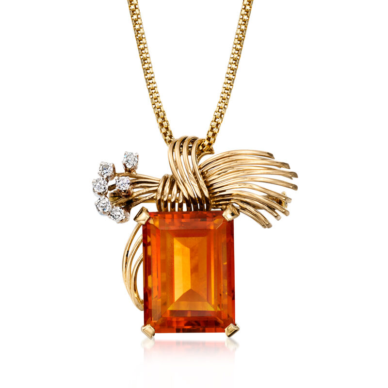 C. 1950 Vintage 16.00 Carat Citrine and .25 ct. t.w. Diamond Pin/Pendant Necklace in 18kt Yellow Gold. 16&quot; image number 0