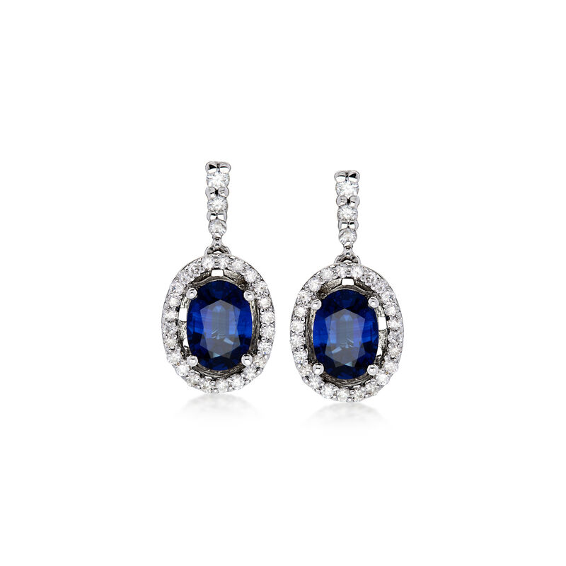 C. 1990 Vintage 1.60 ct. t.w. Sapphire Drop Earrings with .60 ct. t.w. Diamonds in 18kt White Gold image number 0