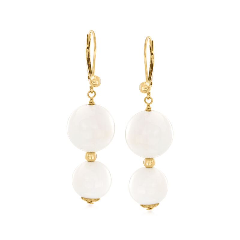 White Agate Bead Drop Earrings with 14kt Yellow Gold image number 0