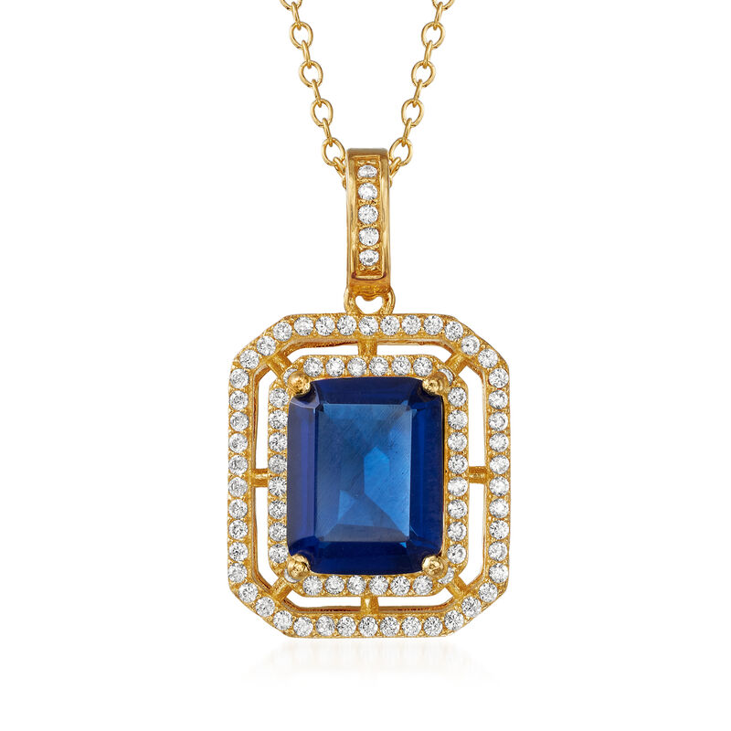 4.00 Carat Simulated Sapphire and .40 ct. t.w. CZ Pendant Necklace in 18kt Gold Over Sterling. 18&quot; image number 1