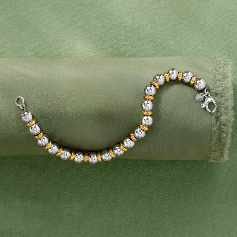 Italian Sterling Silver and 22kt Gold Over Sterling Bead Bracelet image number 4