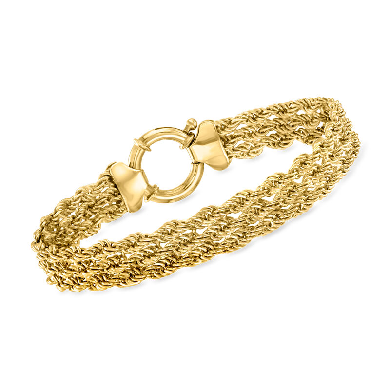 18kt Gold Over Sterling 9mm Three-Row Rope-Chain Bracelet image number 0