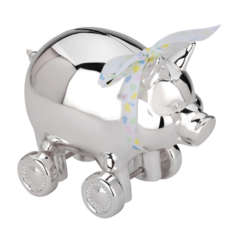 Reed & Barton Piggy Coin Bank with Wheels image number 0