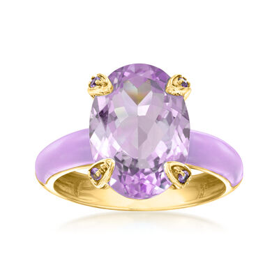 5.00 Carat Amethyst Ring with Amethyst and Pastel Purple Enamel in 18kt Gold Over Sterling