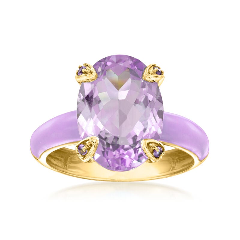 5.00 Carat Amethyst Ring with Amethyst and Pastel Purple Enamel in 18kt Gold Over Sterling image number 0