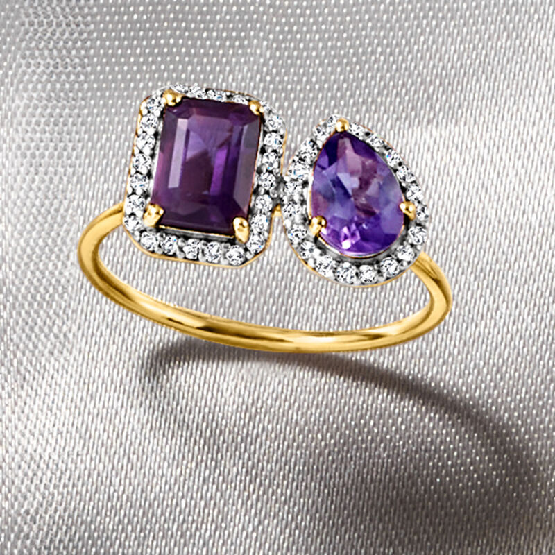 1.20 ct. t.w. Amethyst Toi et Moi Ring with .21 ct. t.w. Diamonds in 14kt Yellow Gold image number 3