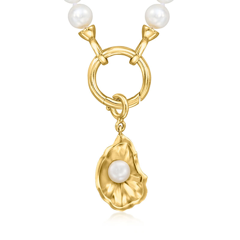 5-5.5mm Cultured Pearl Oyster Shell Charm in 18kt Gold Over Sterling  image number 4