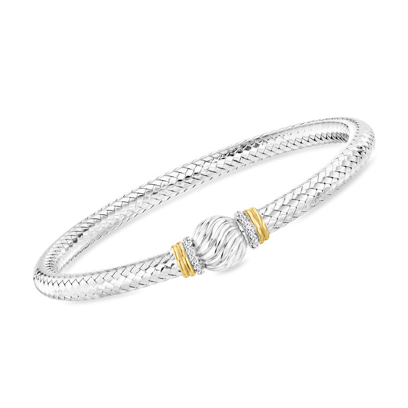 Charles Garnier &quot;Celeste&quot; .20 ct. t.w. CZ Woven Bangle Bracelet in Sterling Silver with 18kt Gold Over Sterling. 7.5&quot; image number 0