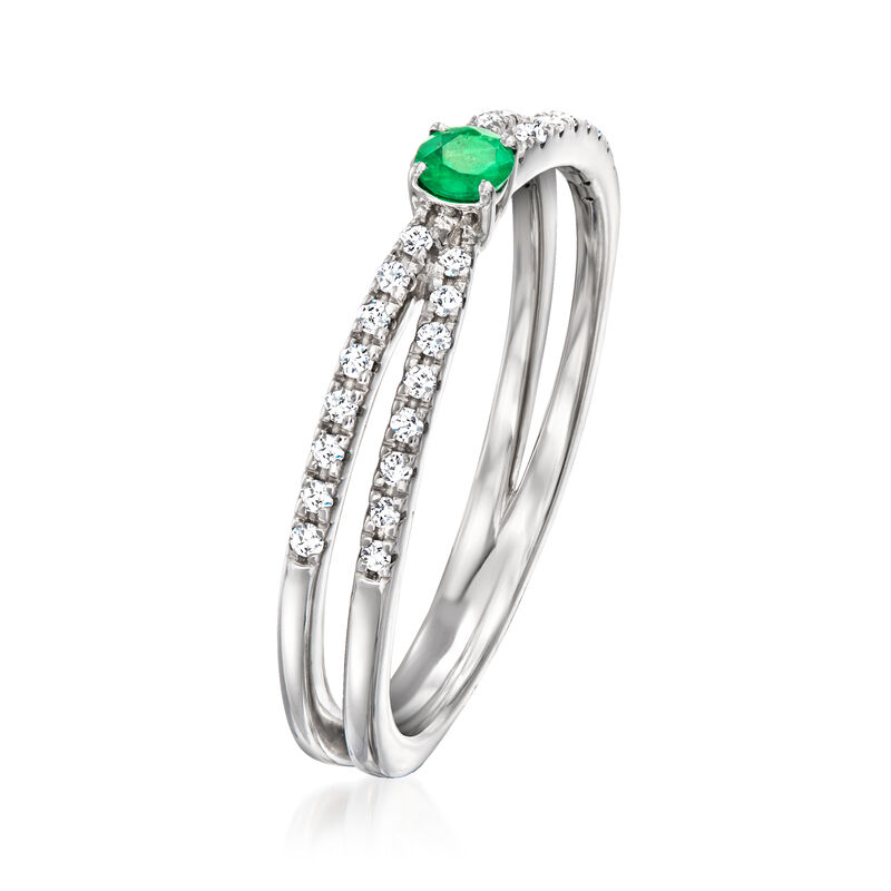 .10 Carat Emerald and .14 ct. t.w. Diamond Ring in Sterling Silver image number 2