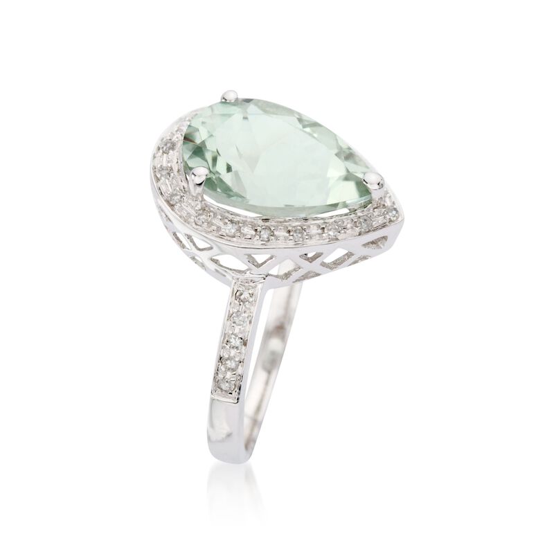 2.80 Carat Green Prasiolite and .15 ct. t.w. Diamond Ring in 14kt White Gold image number 2