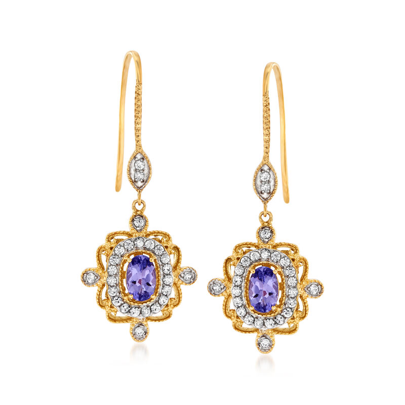 .90 ct. t.w. Tanzanite and .50 ct. t.w. White Zircon Drop Earrings in 18kt Gold Over Sterling image number 0