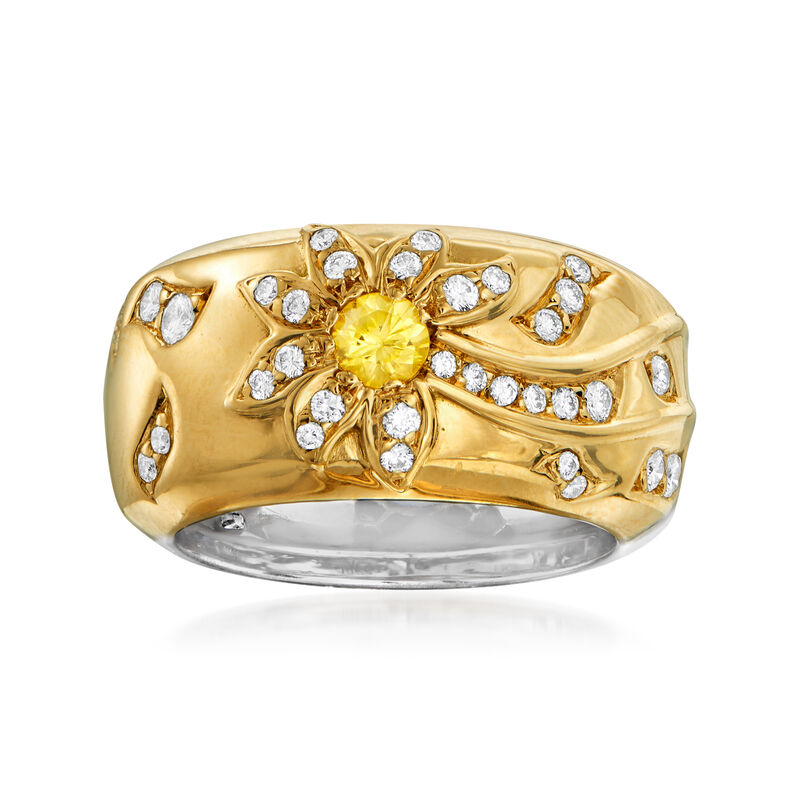 C. 1980 Vintage Chanel 1.05 ct. t.w. Blue and Yellow Sapphire and .25 ct. t.w. Diamond Star Ring in 18kt Two-Tone Gold. Size 5 image number 2