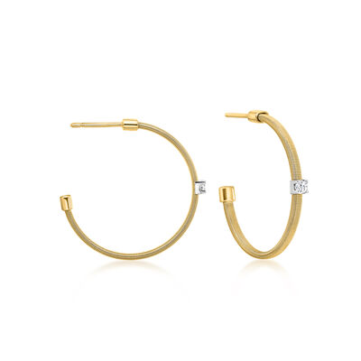 Italian .10 ct. t.w. Diamond Ridged C-Hoop Earrings in 18kt Two-Tone Gold
