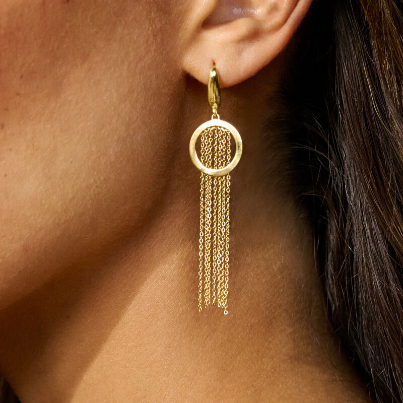 Italian 14kt Yellow Gold Open-Space Circle Fringe Drop Earrings image number 3