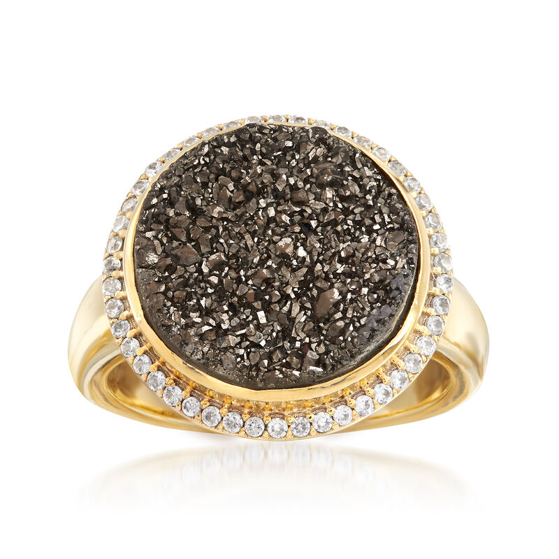 Gray Drusy and .30 ct. t.w. White Zircon Ring in 18kt Yellow Gold Over Sterling image number 0