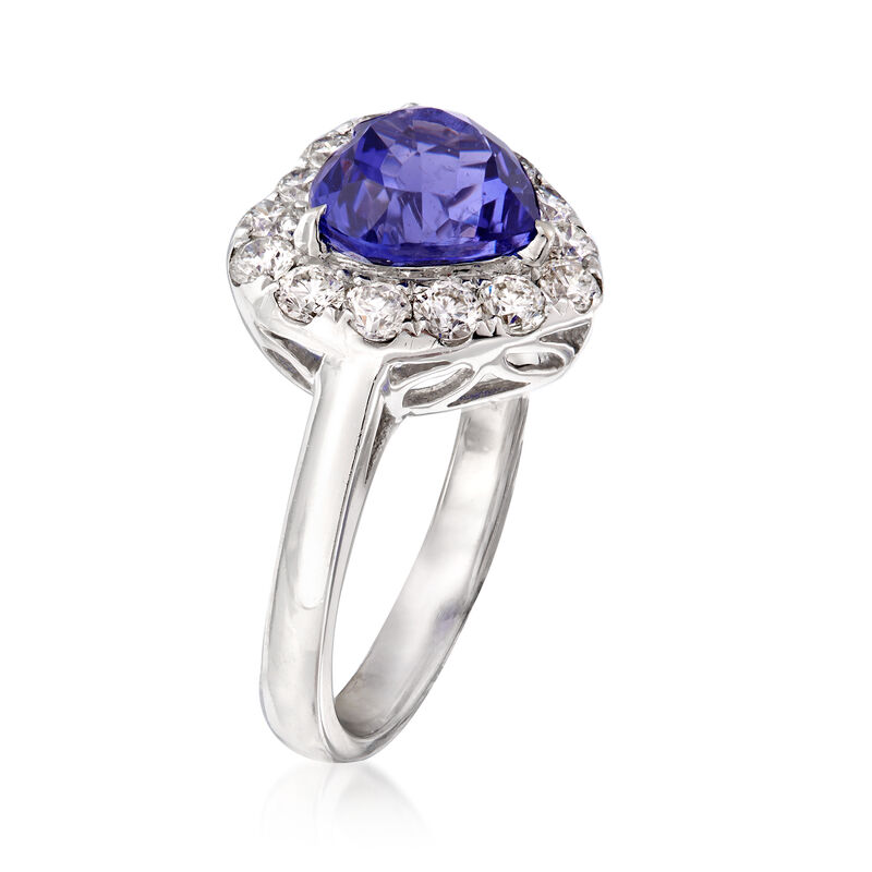 3.60 Carat Tanzanite and 1.00 ct. t.w. Diamond Heart Ring in 18kt White Gold image number 2