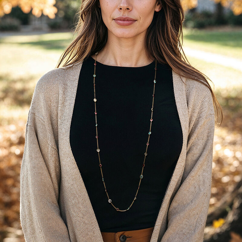 C. 1980 Vintage 18.40 ct. t.w. Multi-Gemstone Station Necklace in 14kt Yellow Gold. 37.5" image number 1