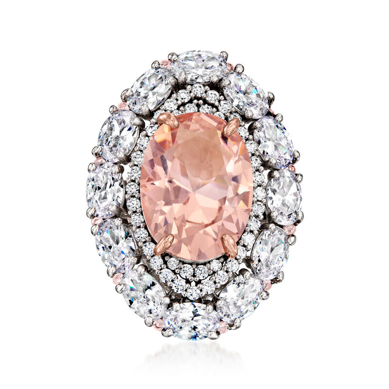 8.50 Carat Simulated Morganite and 6.70 ct. t.w. CZ Ring in Sterling Silver and 18kt Rose Gold Over Sterling image number 0
