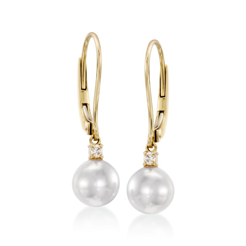Mikimoto 7mm A+ Akoya Pearl Drop Earrings with Diamonds in 18kt Yellow Gold image number 0