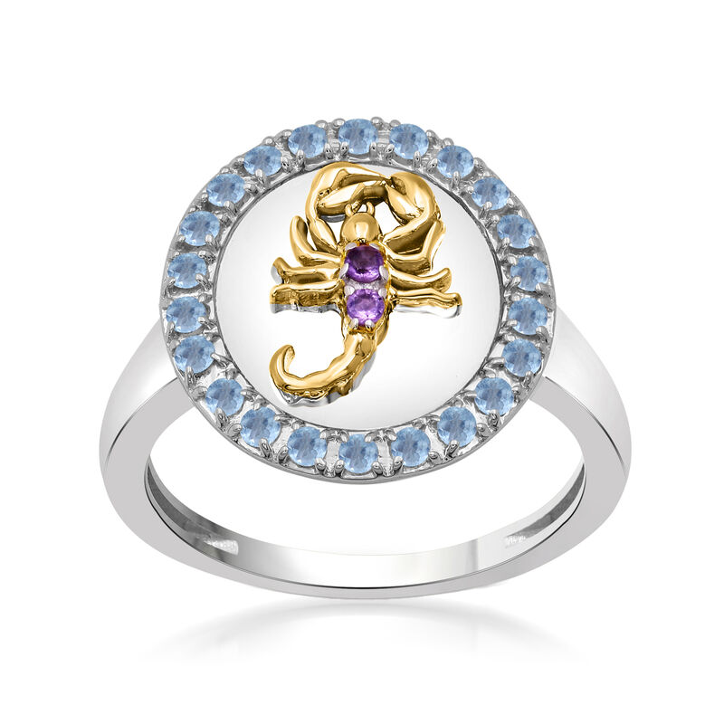 .60 ct. t.w. Sky Blue Topaz Scorpio Zodiac Ring with Amethyst Accents in Two-Tone Sterling Silver. Size 6 image number 0