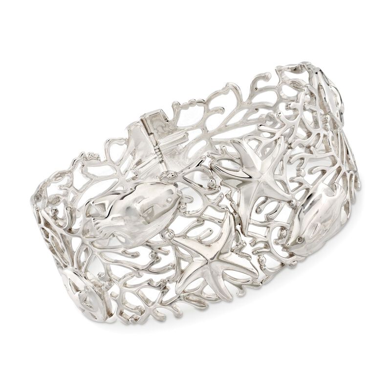 Sterling Silver Openwork Coral Reef Bangle Bracelet. 7.5&quot; image number 0