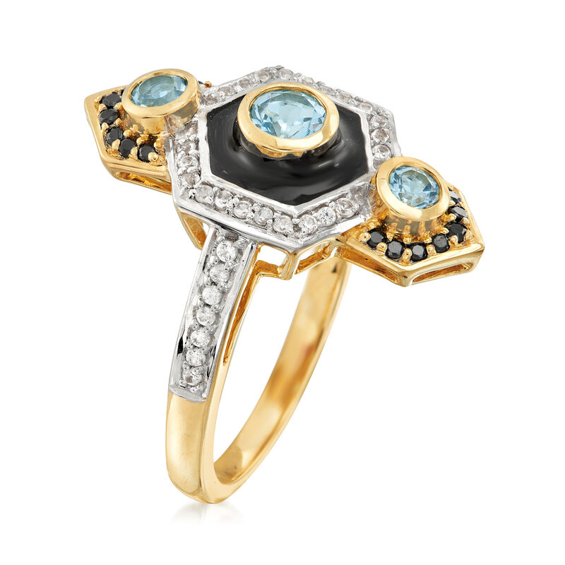 .90 ct. t.w. Multi-Gemstone Vintage-Style Ring with Black Enamel in 14kt Yellow Gold image number 1