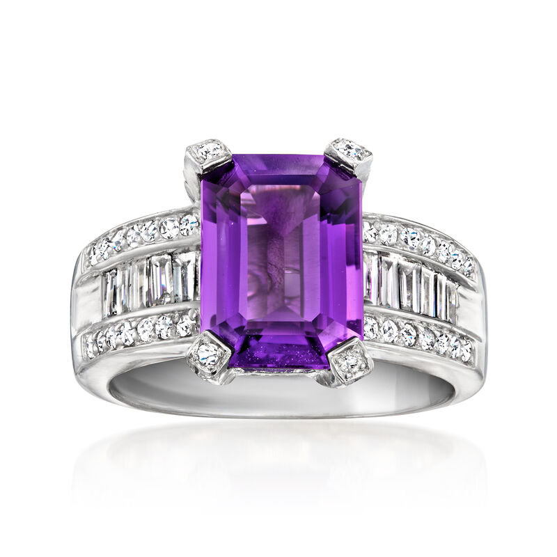 C. 1990 Vintage 3.15 Carat Amethyst Ring with 1.00 ct. t.w. Diamonds in 14kt White Gold. Size 7 image number 0