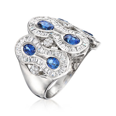 C. 1990 Vintage 2.30 ct. t.w. Sapphire and 1.30 ct. t.w. Diamond Loop Ring in 18kt White Gold