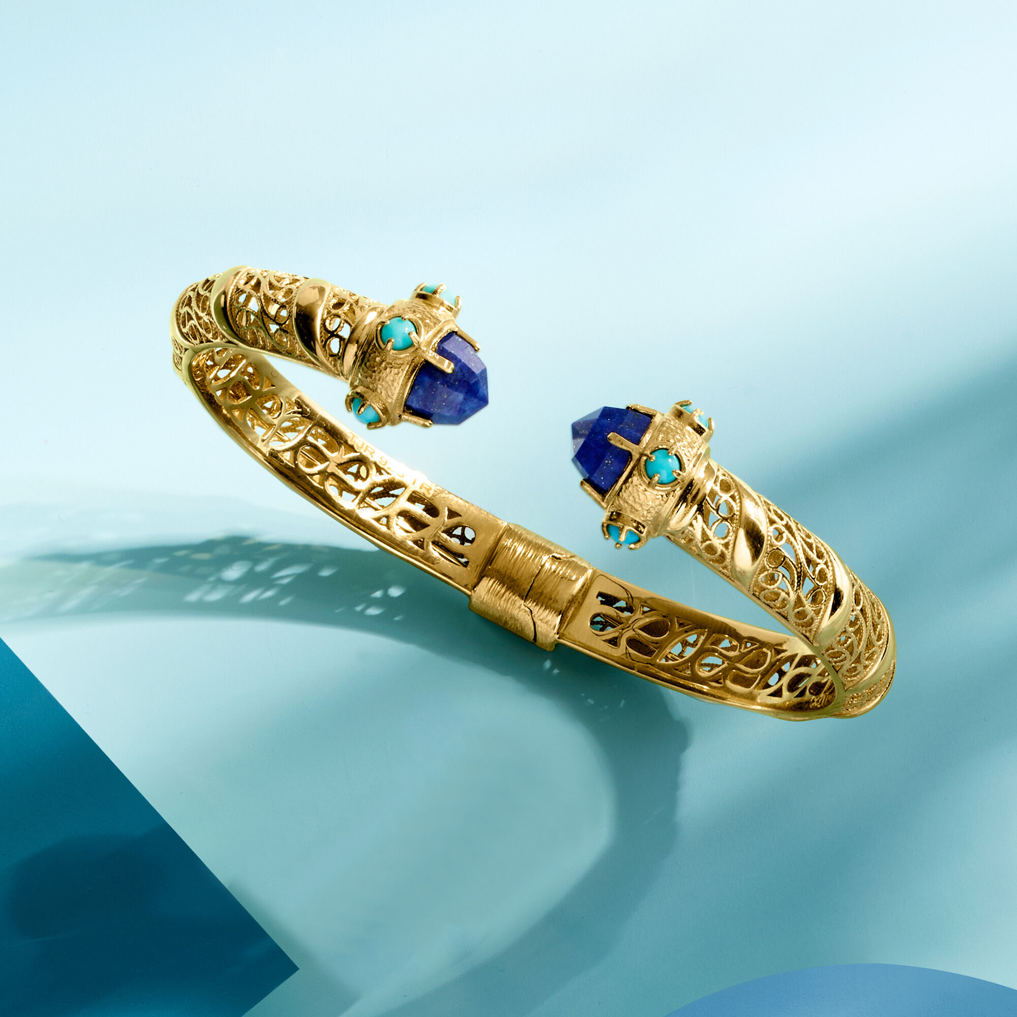 Lapis and Turquoise Cuff Bracelet in 18kt Gold Over Sterling