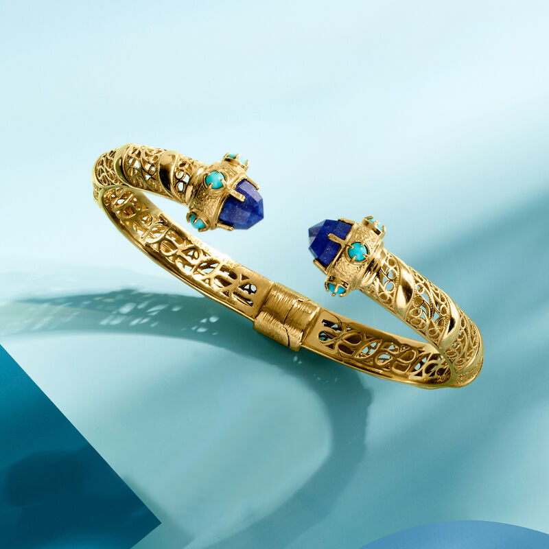 Lapis and Turquoise Cuff Bracelet in 18kt Gold Over Sterling image number 2