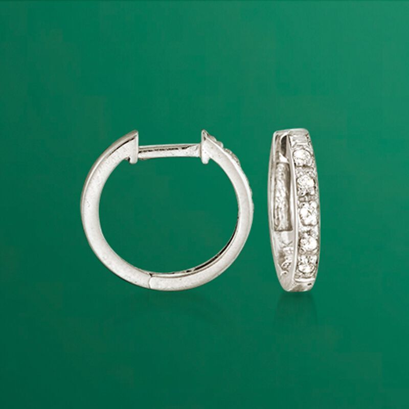 Diamond Accent Huggie Hoop Earrings in 14kt White Gold image number 3