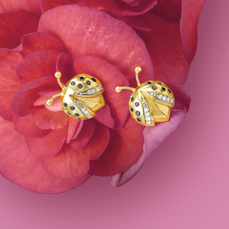 .15 ct. t.w. Black and White Diamond Ladybug Earrings in 14kt Yellow Gold image number 2