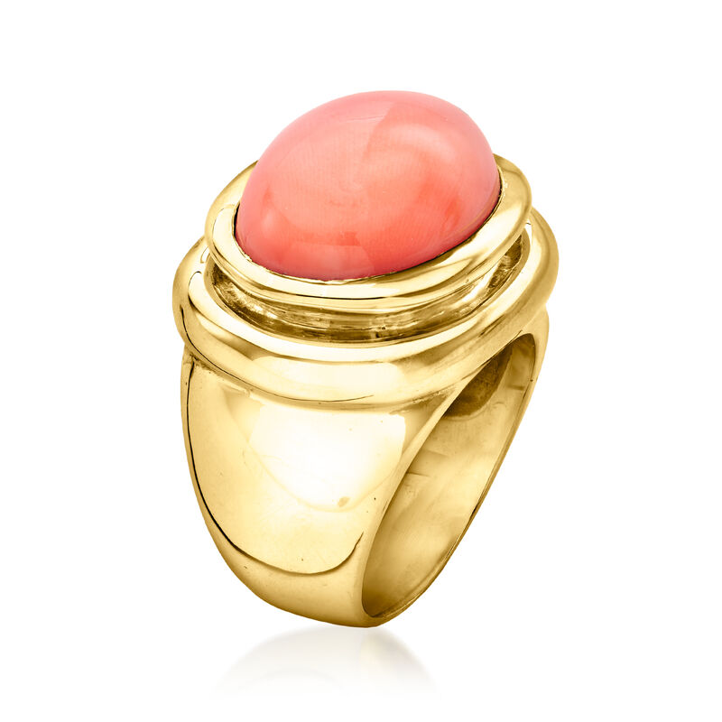 C. 1970 Vintage Red Coral Ring in 18kt Yellow Gold image number 2